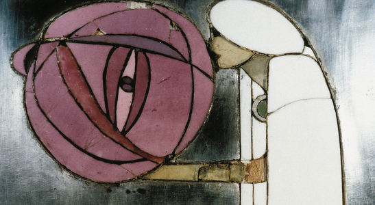 White cabinet designed for Mrs. Rowat, 1902 (wood, stained glass, enamel)