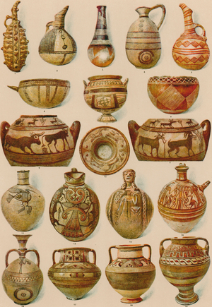 Ornament: Cyprus, Kalymnos, Italy, Beginning of the Bronze Age, 7th Century BC (colour litho)
