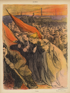 Industrial strike: The Exodus, c.1902 (colour litho)