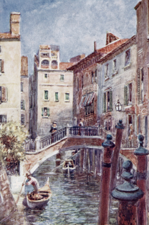 A Canal in Venice (colour litho)