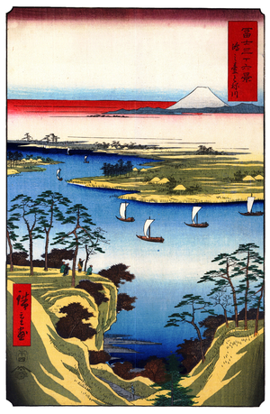 Japan: Wild Goose Hill and the Tone River. Image 11 of '36 Views of Mount Fuji. Utagawa Hiroshige (portrait / vertical edition first published 1858)