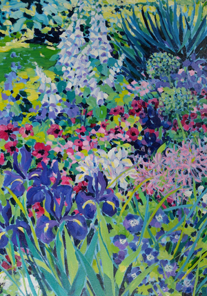 Early Summer Border (Iris and White Foxgloves), 2022 (acrylic on canvas)