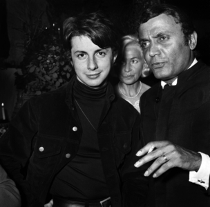 Herve Vilard (l) at the Bacchus, Paris, for birthday of Danyel Gerard, 8 March 1967 (photo)