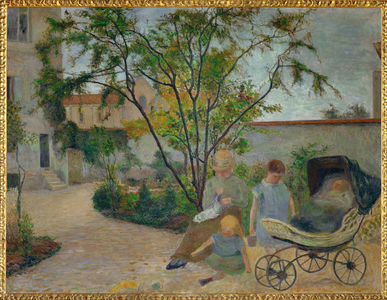 Jardin a Vaugirard, ou La Famille du peintre dans le de jardin la rue Carcel (oil on canvas)