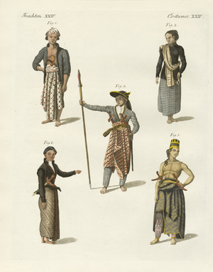 Javanese dresses (coloured engraving)