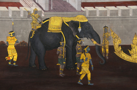 Thailand: A scene from the Ramakien (Ramayana) murals, Wat Phra Kaeo (Temple of the Emerald Buddha), Bangkok
