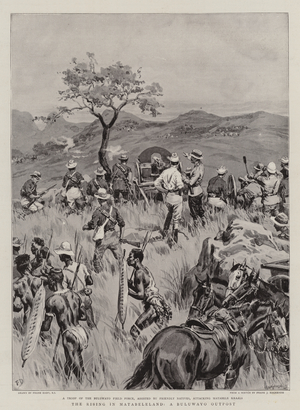 The Rising in Matabeleland, a Buluwayo Outpost (litho)