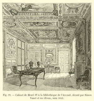 Cabinet de Henri IV a la bibliotheque de l'Arsenal, decore par Simon Vouet et ses eleves, vers 1643 (engraving)