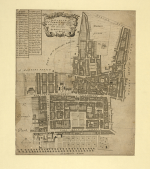 The parish of St. James's, Westminster taken from the last survey with corrections, 1685 (engraving)