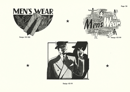 Designs for use on carrier bags, 1930s: Menswear (litho)