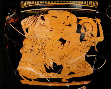 Poseidon (with trident) fighting the Giants (terracotta)