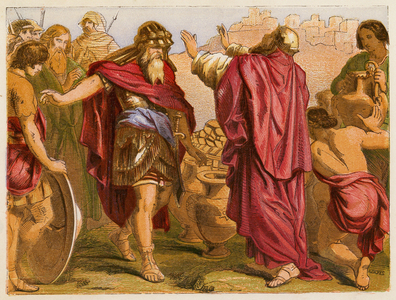 Abraham and Melchizedek (colour litho)