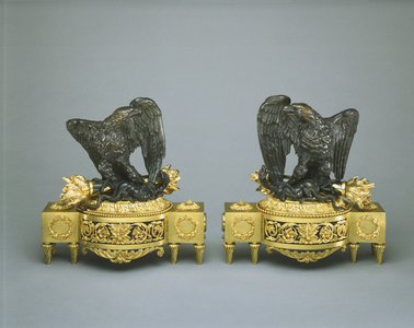 Pair of Andirons in the Form of Eagles, c.1781 (patinated bronze; gilded bronze bases)




