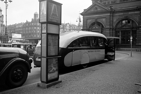 Journey to Hanau from Darmstadt via Frankurt a.M. in a bus belonging to the German State Railway Deutsche Reichsbahn, 1930s