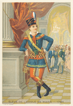 Eleve de l'Ecole de Mars en 1794 (Creee le 1er juin 1794, fermee le 23 octobre de la meme annee, l'Ecole de Mars recrute des fils de sans-culottes censes devenir des cadres de l'Armee)