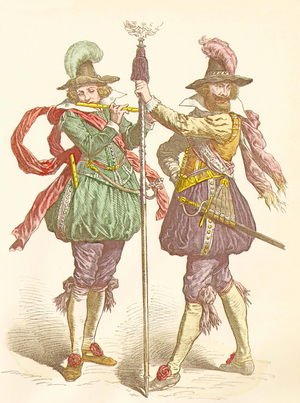 Soldiers in Germany, 17th century (copper plate print)