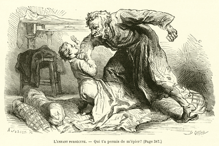 L'Enfant Persecute, Qui t'a permis de m'epier? (engraving)