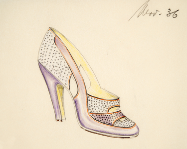 Purple and White Embellished Heeled Loafer with Cut Out Detail, from 'Die Schuhmode', pub. 1924/25 (crayon on tissue paper)
