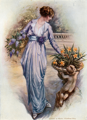 Girl picking flowers (colour litho)