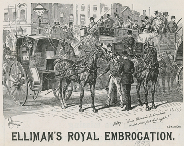 Advertisement for Elliman's Royal Embrocation (engraving)