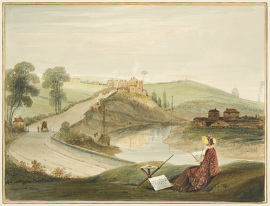 Totterdown and Pile Hill from Bath Road, showing the Brislington Turnpike (with a Miss Braikenridge? Sketching), 1826 (pencil & w/c on paper)