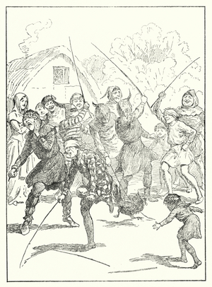 Merrie England: "Whipping the cock" (litho)