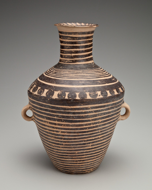 Tall-neck jar with rings and dots at shoulder, pre-4th Century BC (earthenware & paint)