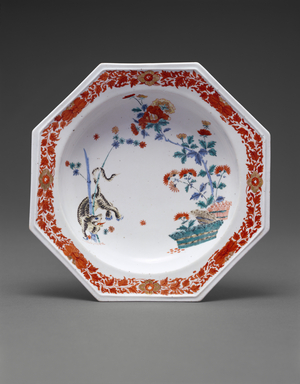 Octagonal dish, c.1755 (Soft paste porcelain)
