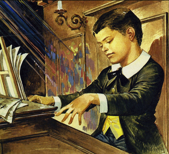 Albert Schweitzer as a boy (colour litho)