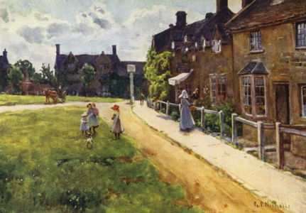 The Village Green, Broadway (colour litho)