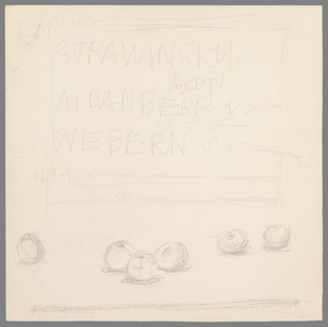 Six Apples, project for the sleeve of the record 'Agon' by Stravinsky, 1957 (pencil on paper)