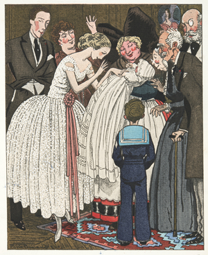 Detail from " Il n'a pas Pleuré' ou Notre Défenseur de Demain, from a Collection of Fashion Plates, 1920 (pochoir print)