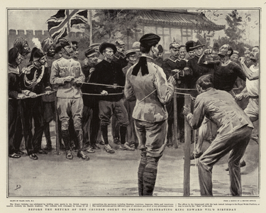 Before the Return of the Chinese Court to Peking, celebrating King Edward VII's Birthday (litho)