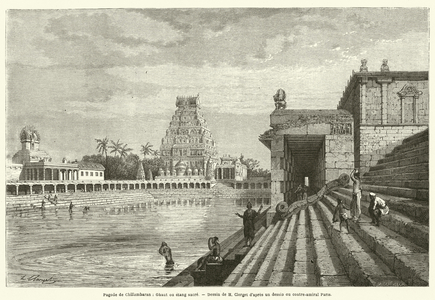 Pagode de Chillambaran, Ghaut ou etang sacre (engraving)