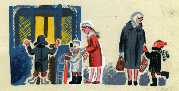 Illustration from 'The Rain Went for a Walk' by Emma Moshkovskaya, 1963 (gouache on paper)