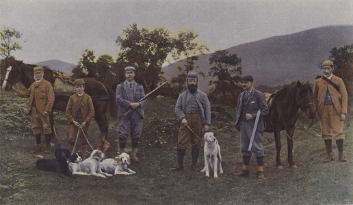 Grouse hunting party in Scotland (colour photo)