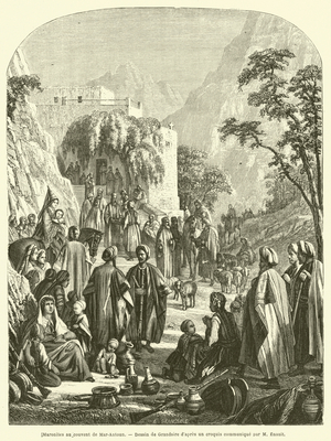 Maronites au couvent de Mar-Antoun (engraving)