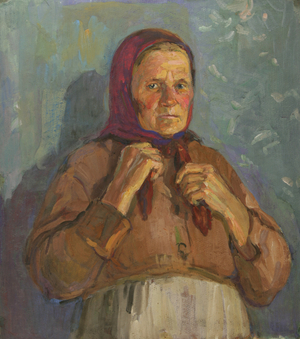 Old Woman in Scarf, 1960s (tempera on card)