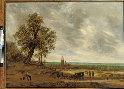 A panoramic landscape with travellers on a path, the city of Amersfoort beyond, 1634 (oil on canvas)