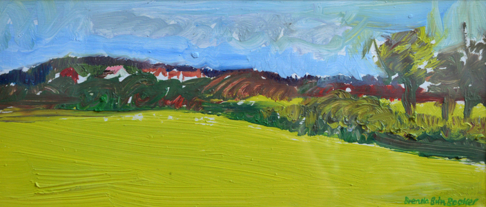 Distant Village (oil on board)