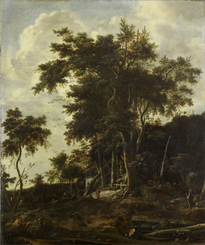 Forest landscape with a woodsman's shed, 1650 (oil on canvas)
