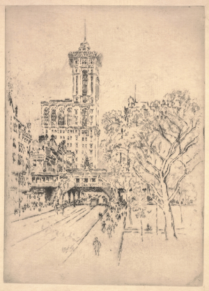 Times Building and 42nd Street, 1904 (etching)