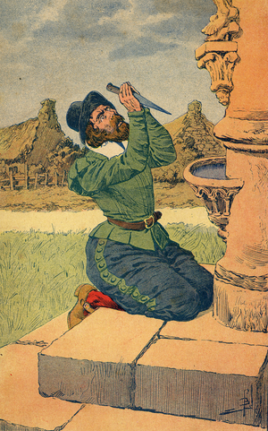 Mort de Henri IV en 1610 Ravaillac sur la route de Paris Illustration de Louis Blombled pour L Histoire de France de Michelet Vers 1910