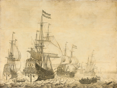 Seascape with the Dutch Men-of-War, 1630 (ink on panel)
