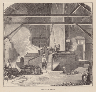 Boiling cork, Portugal (engraving)
