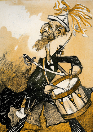 Deroulede's Christmas - Paul Deroulede beating his drum to exhort France to take revenge on Germany, 1905. (litho)