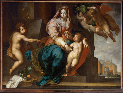 Saint Mary with the infant Jesus, young Saint John Baptist and angels (painting on canvas)