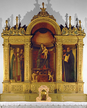 Madonna and Child. Triptych. Oil (oil painting)
