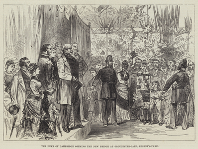The Duke of Cambridge opening the New Bridge at Gloucester-Gate, Regent's-Park (engraving)