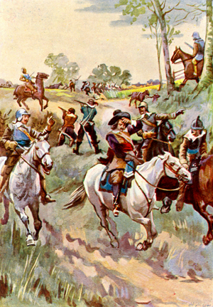 Hampden Mortally Wounded at Chalgrove Field (colour litho)